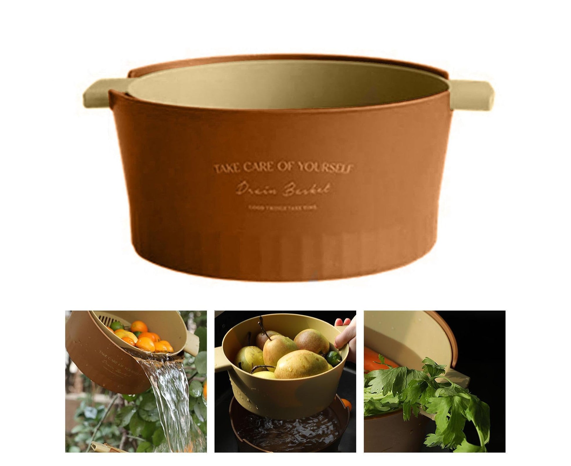 Multifunctional Drain Basket Burrs-free Plastic Double-Layer-Brown S V1263-JX-324