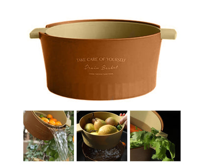 Multifunctional Drain Basket Burrs-free Plastic Double-Layer-Brown S V1263-JX-324