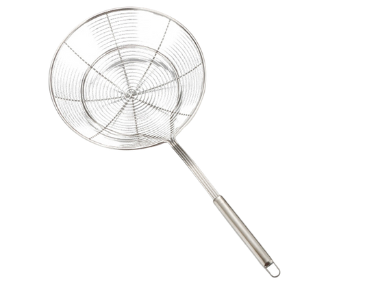 Long Handle Round Stainless Steel Colander Oil Filter Fried Food Grid Strainer-Silver 20 V1263-JX-326