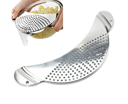 Pot Pan Strainer Board Crescent Shape Draining Hole Wash Fruit Vegetable Filter-Silver V1263-JX-328