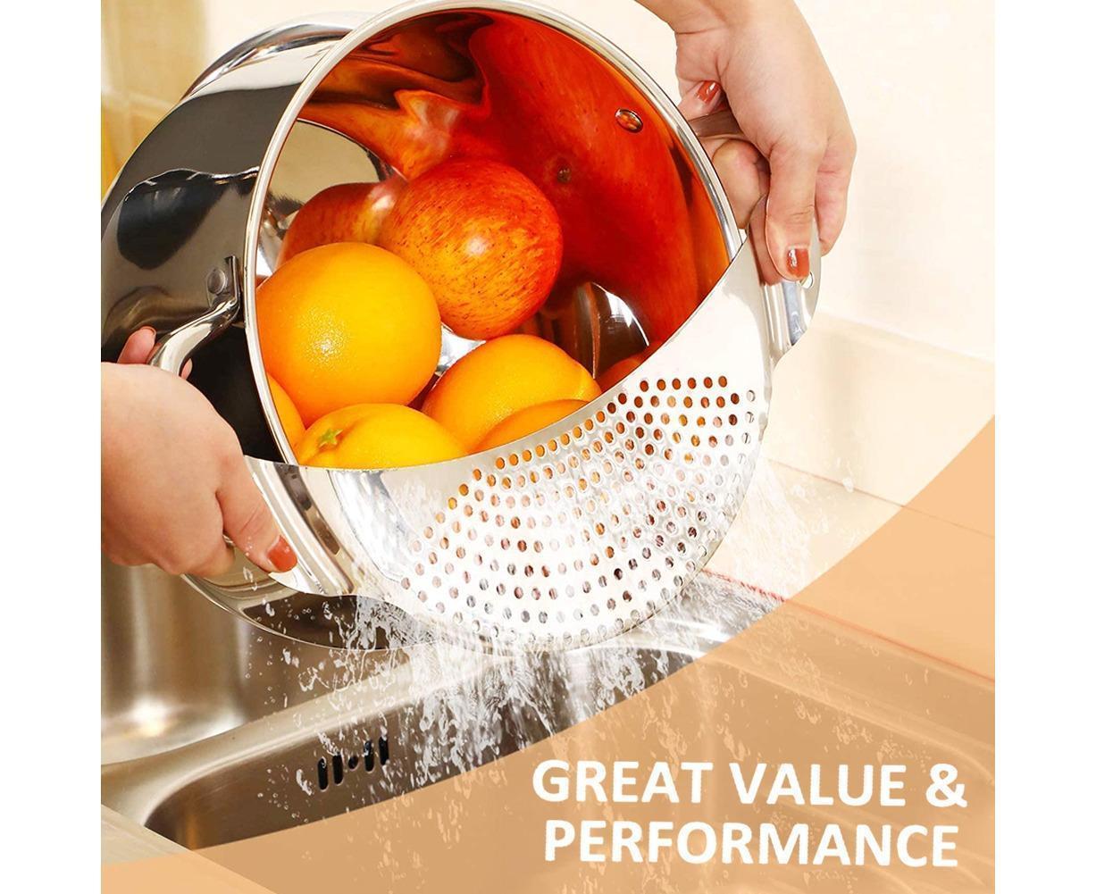 Pot Pan Strainer Board Crescent Shape Draining Hole Wash Fruit Vegetable Filter-Silver V1263-JX-328