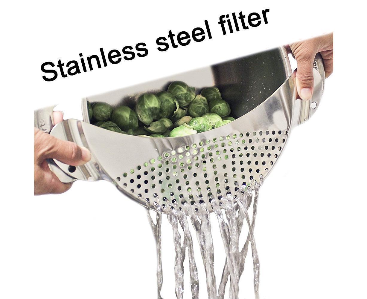 Pot Pan Strainer Board Crescent Shape Draining Hole Wash Fruit Vegetable Filter-Silver V1263-JX-328