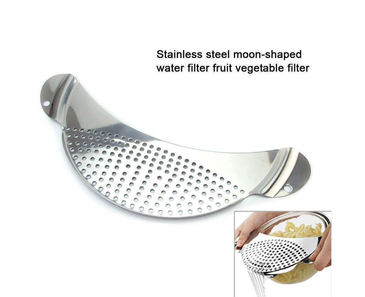 Pot Pan Strainer Board Crescent Shape Draining Hole Wash Fruit Vegetable Filter-Silver V1263-JX-328