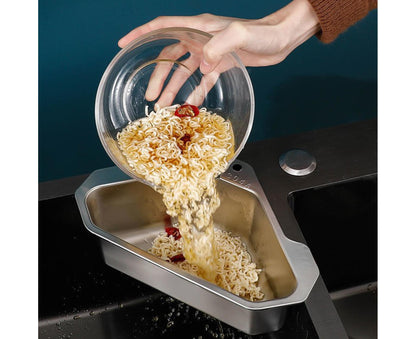 Drain Basket with Hook Triangular Stainless Steel Rinsing Strainer-Stainless Steel V1263-JX-330