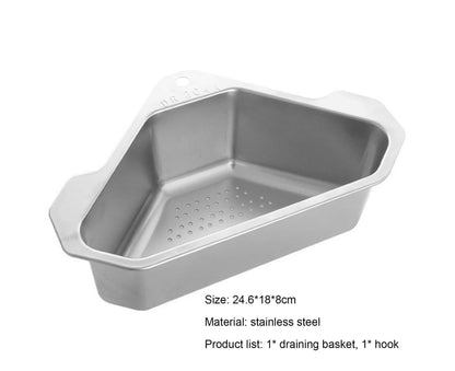 Drain Basket with Hook Triangular Stainless Steel Rinsing Strainer-Stainless Steel V1263-JX-330