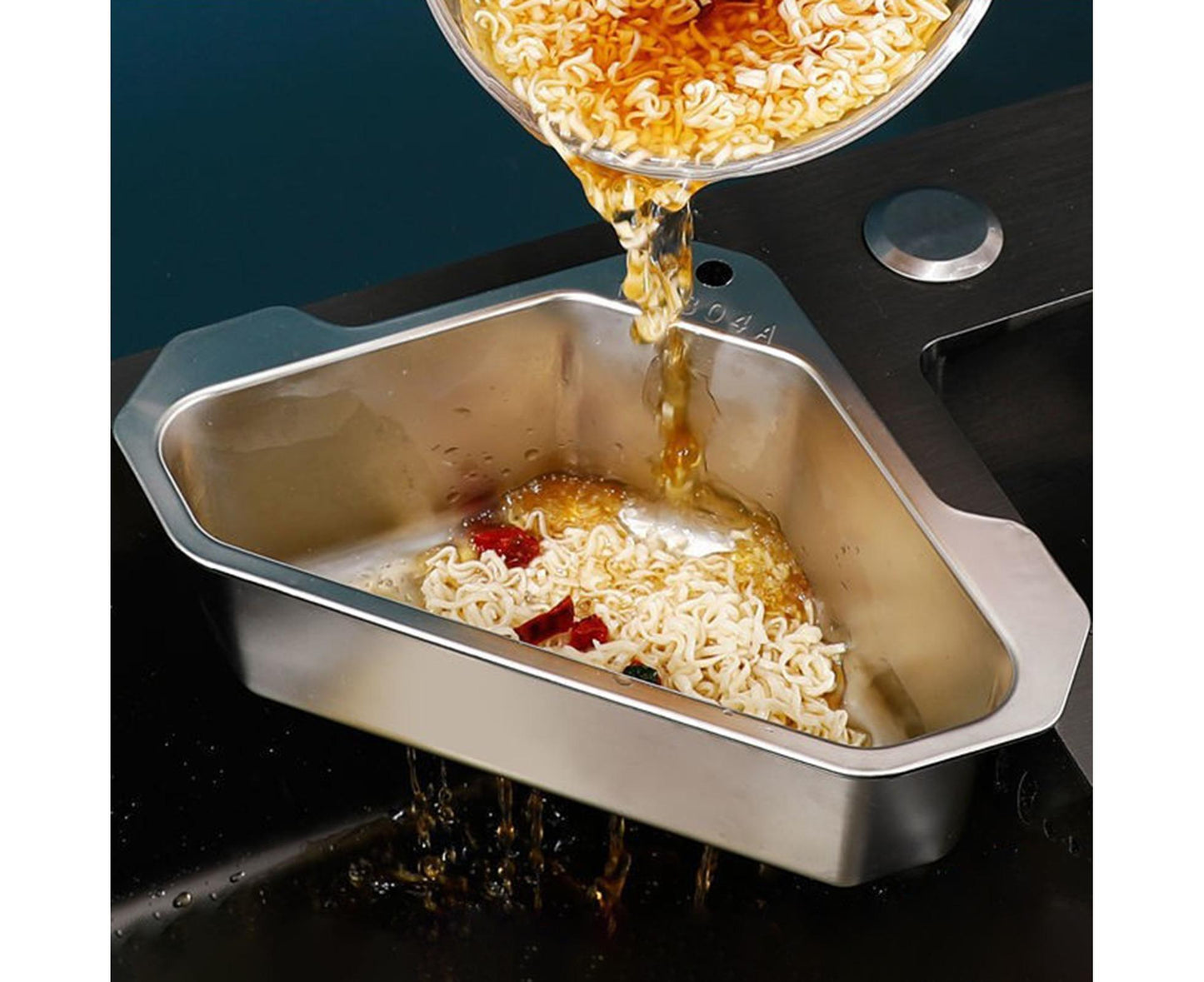 Drain Basket with Hook Triangular Stainless Steel Rinsing Strainer-Stainless Steel V1263-JX-330