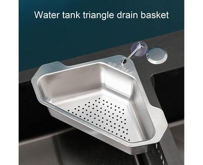 Drain Basket with Hook Triangular Stainless Steel Rinsing Strainer-Stainless Steel V1263-JX-330