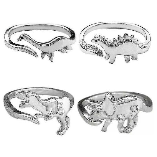 Dinosaur Rings, 4pcs Cute Dinosaur Adjustable Rings, Dinosaur Ornament, Animal Jewelry, Jurassic Era Dinosaur V1263-JX-3311
