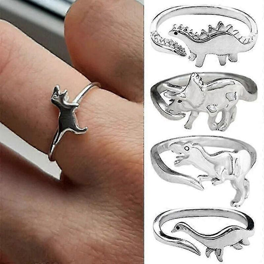 Dinosaur Rings, 4pcs Cute Dinosaur Adjustable Rings, Dinosaur Ornament, Animal Jewelry, Jurassic Era Dinosaur V1263-JX-3311