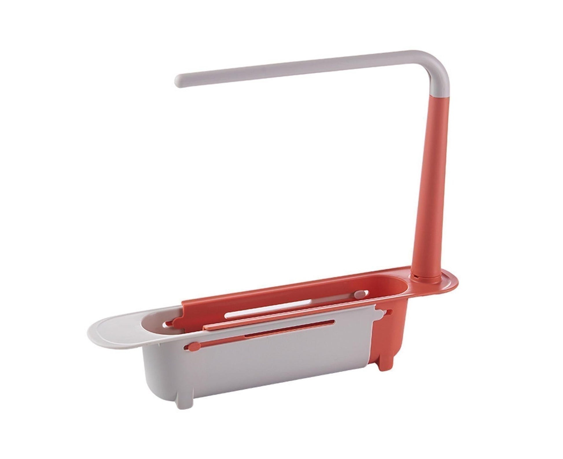 Telescoping Sink Drain Strainer with Towel Bar PP Rounded Edge Drying Rack Kitchen Accessories-Pink V1263-JX-332
