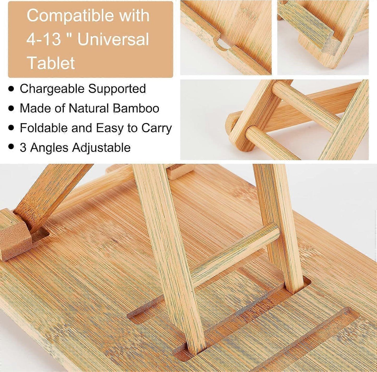 Bamboo Adjustable Foldable Tablet & Book Stand V1263-JX-3356