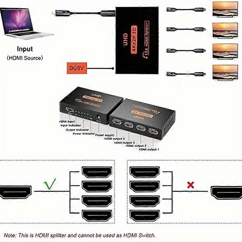 1 In 4 Out 4K HDMI Splitter with AC Adapter V1263-JX-3364