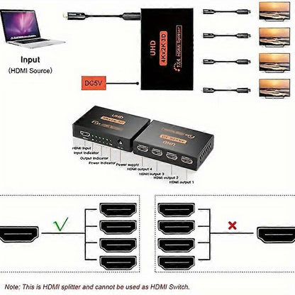1 In 4 Out 4K HDMI Splitter with AC Adapter V1263-JX-3364