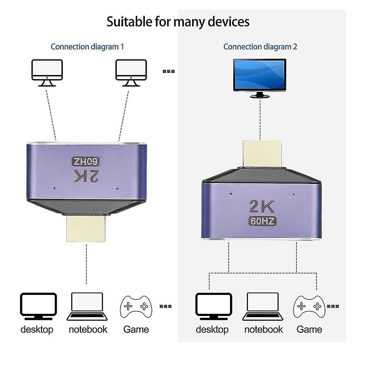 1 In 2 Out HDMI Splitter Adapter 60Hz V1263-JX-3370