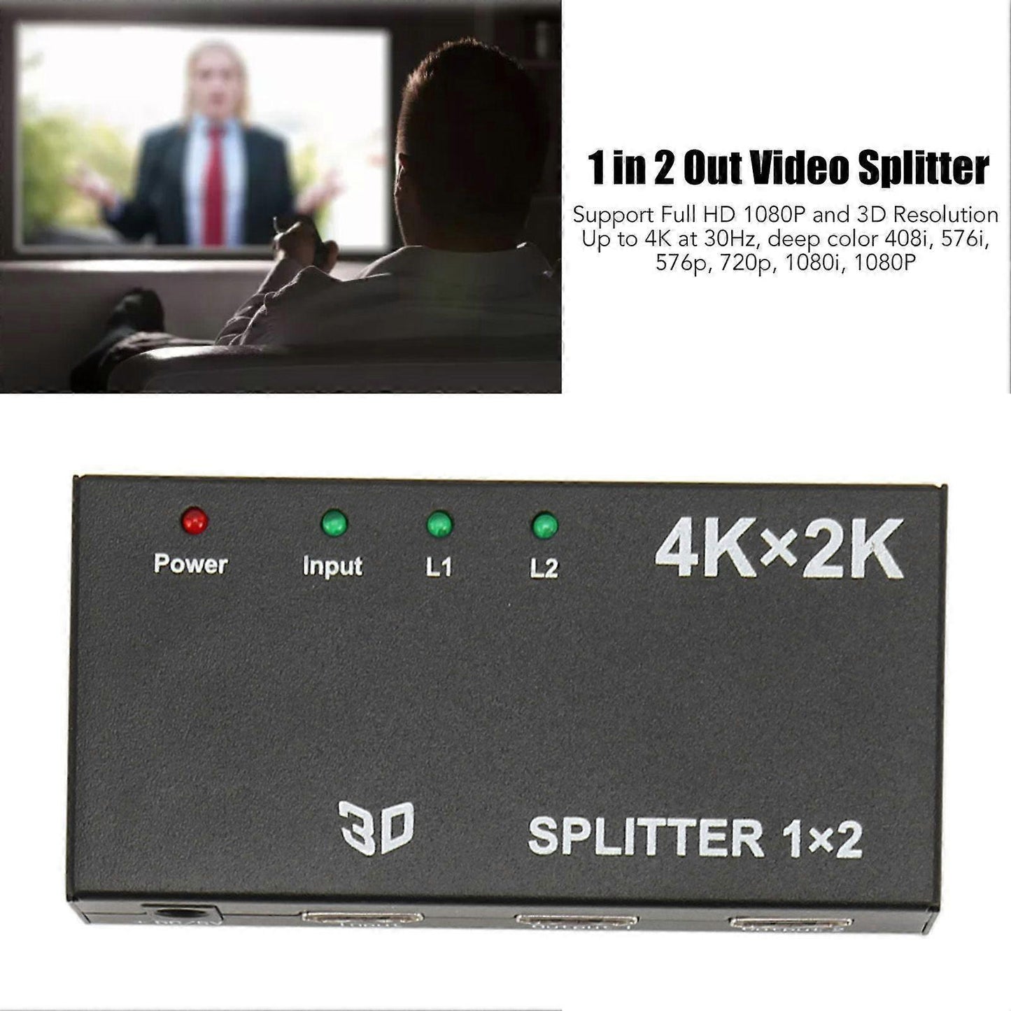 1 In 2 Out 4K HDMI Splitter with AC Adapter V1263-JX-3374