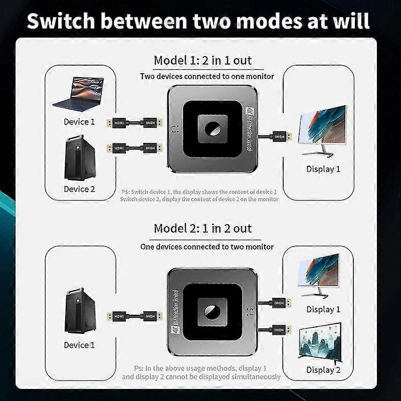 8K 60Hz / 4K 120Hz HDMI Switch 2.1 Bi-Directional 2 In 1 Out for PS4/5 TV Box V1263-JX-3377