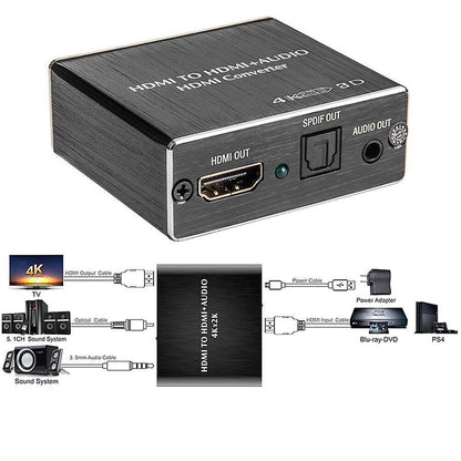4K HDMI Audio Extractor Converter to HDMI + Optical SPDIF + 3.5mm V1263-JX-3379