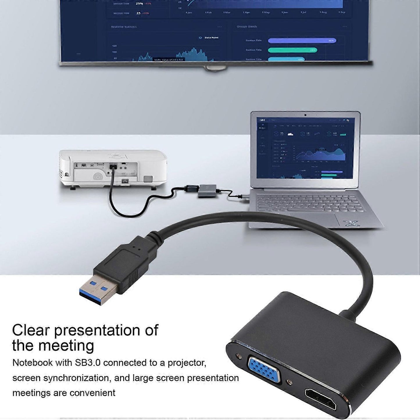USB-C to HDMI/VGA Dual Monitor Adapter Plug & Play V1263-JX-3396