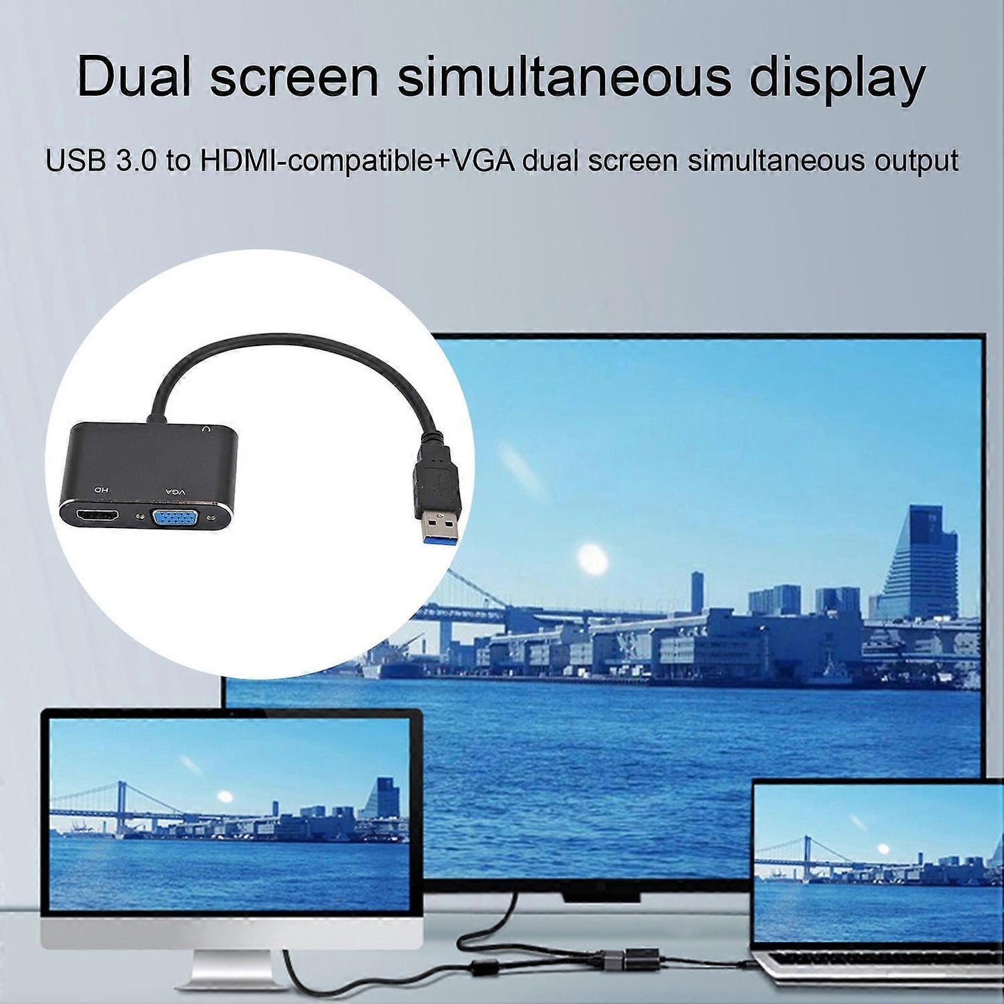 USB-C to HDMI/VGA Dual Monitor Adapter Plug & Play V1263-JX-3396