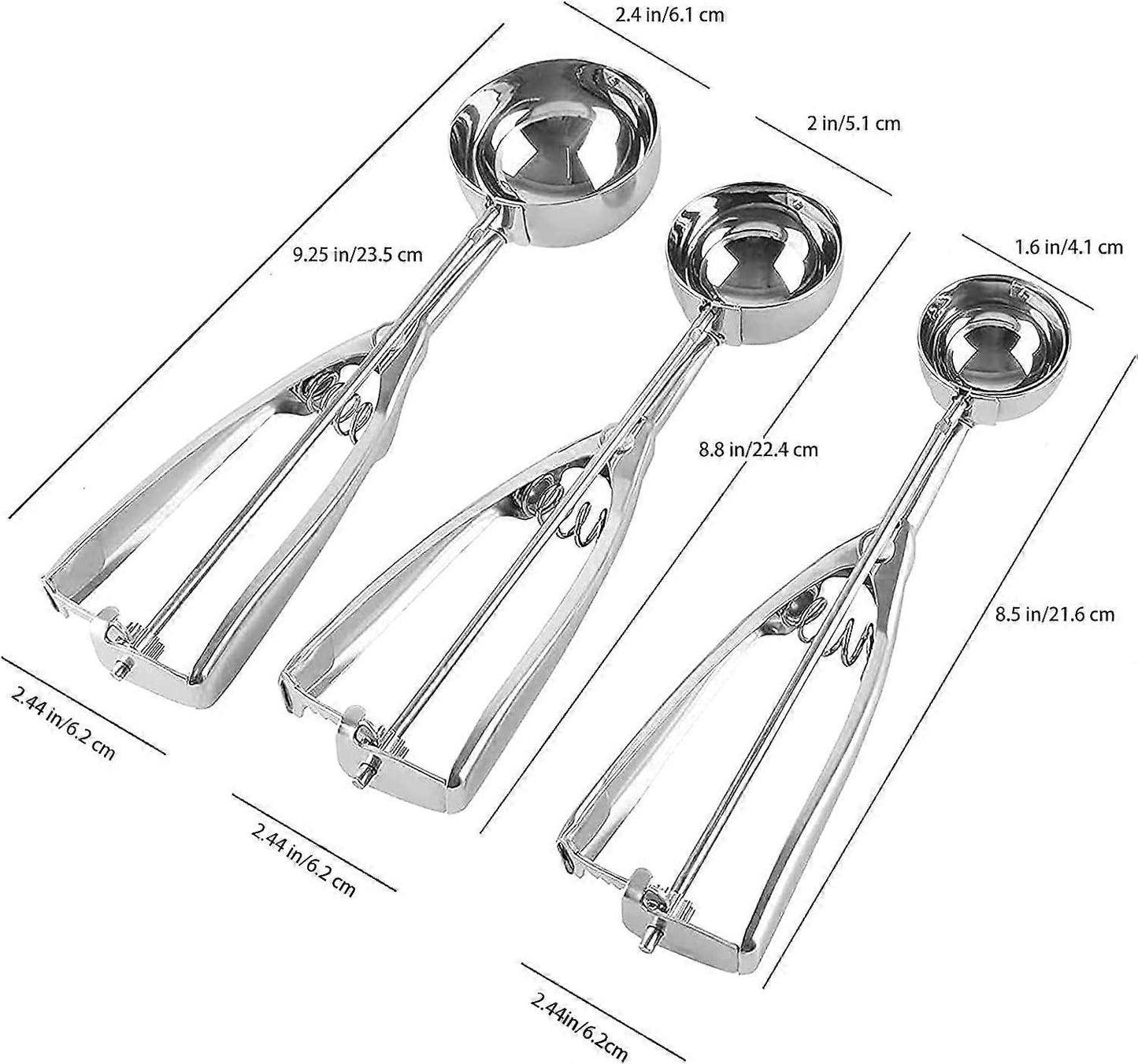 3 Pack Stainless Steel Ice Cream Scoops with Trigger Release V1263-JX-3408