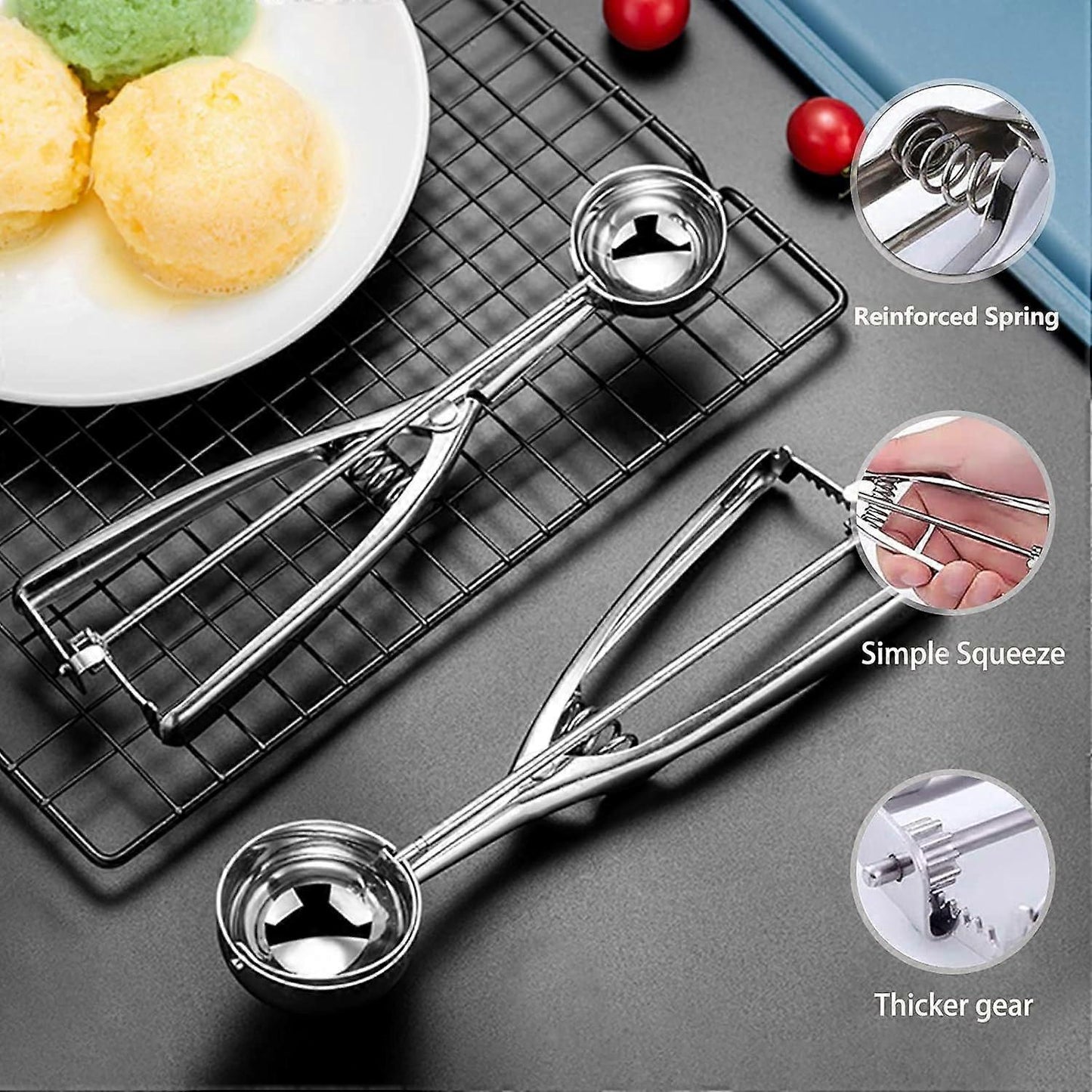 3 Pack Stainless Steel Ice Cream Scoops with Trigger Release V1263-JX-3408