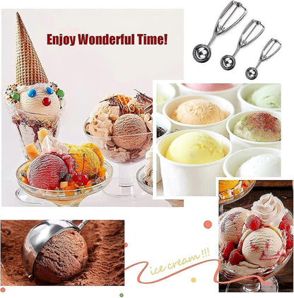 3 Pack Stainless Steel Ice Cream Scoops with Trigger Release V1263-JX-3408