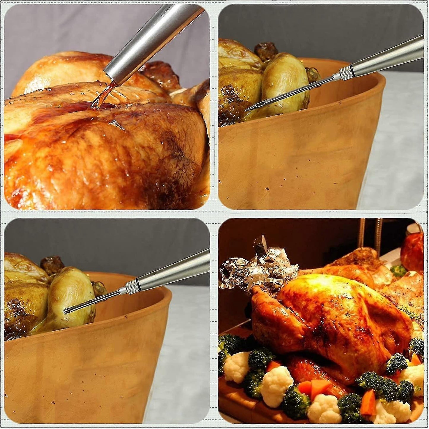 4pcs Stainless Steel Turkey Baster Syringe for Cooking V1263-JX-3418