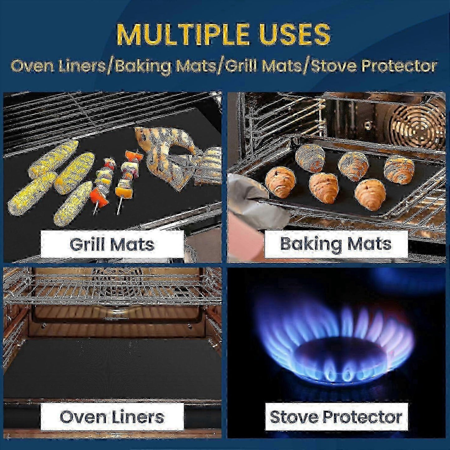 2-Pack Heavy-Duty Oven Mat - Reusable Teflon Stovetop & Grill Protector V1263-JX-3436