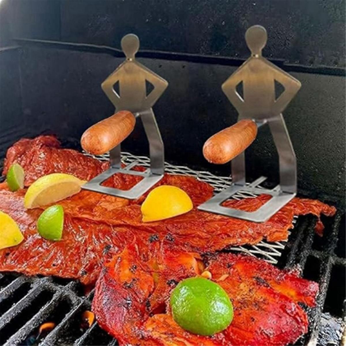 4PCS Funny BBQ Sausage Stand Holder - Portable Stainless Steel Roaster Rack V1263-JX-3440
