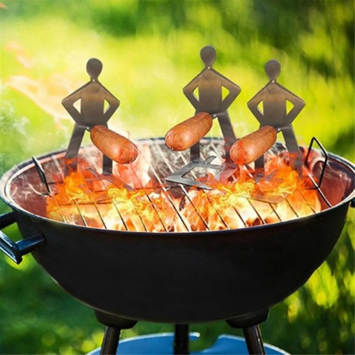 4PCS Funny BBQ Sausage Stand Holder - Portable Stainless Steel Roaster Rack V1263-JX-3440