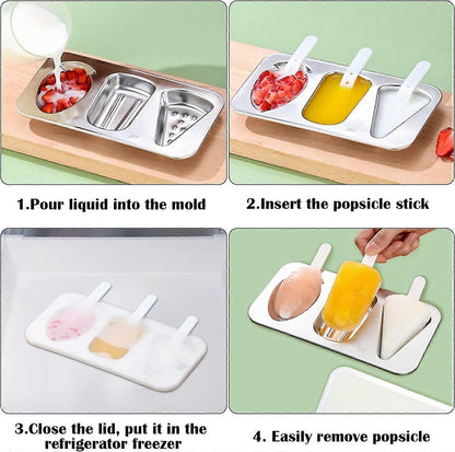 Stainless Steel Popsicle Molds - BPA-Free Reusable Set with Sticks & Lids V1263-JX-3453