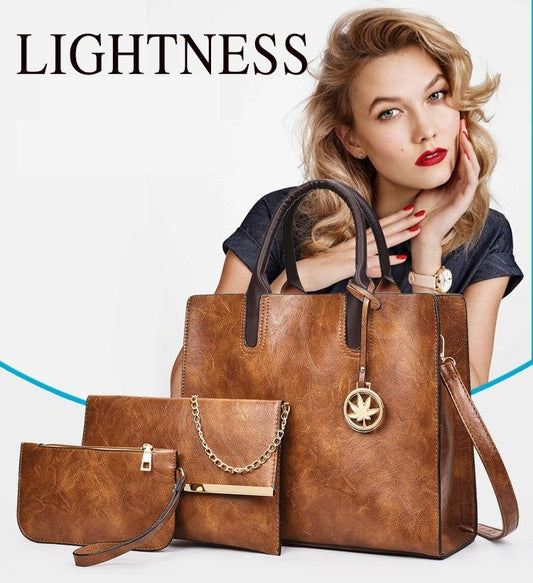 Leather Tote Bags 3-Piece Set Women's Tote + Shoulder Strap + Coin Purse V1263-JX-3477