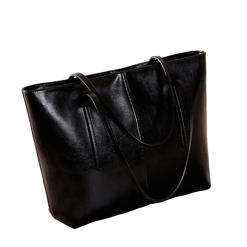Women's Leather Tote Bag Cowhide Shoulder Bag or Handbag - Black V1263-JX-3479