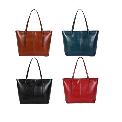 Women's Leather Tote Bag Cowhide Shoulder Bag or Handbag - Black V1263-JX-3479