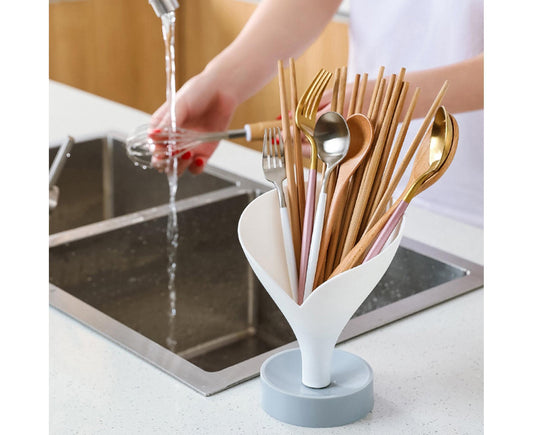 Storage Rack Creative Multifunctional Plastic Funnel Drain Chopstick Cage for Kitchen-White V1263-JX-348