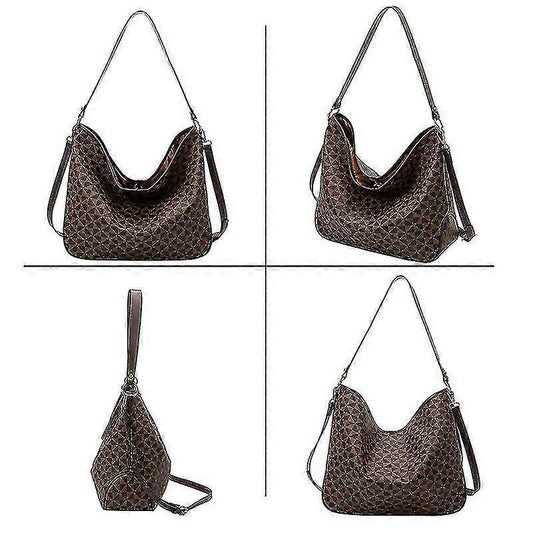 Women's Plaid Tote Bag PU Leather Shoulder Bag Underarm Bucket Bag with Wallet V1263-JX-3485