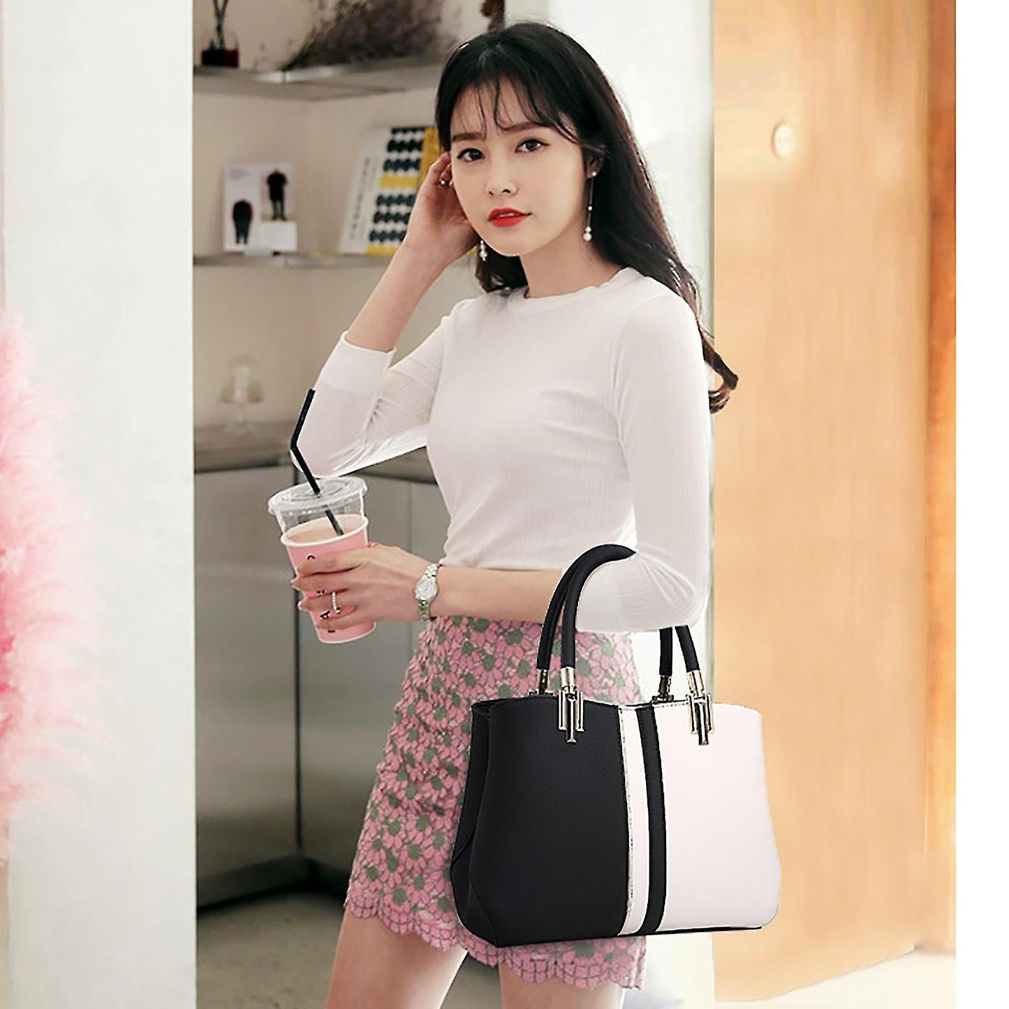 Women's PU Leather Tote Bag Large Capacity Waterproof Handbag V1263-JX-3488