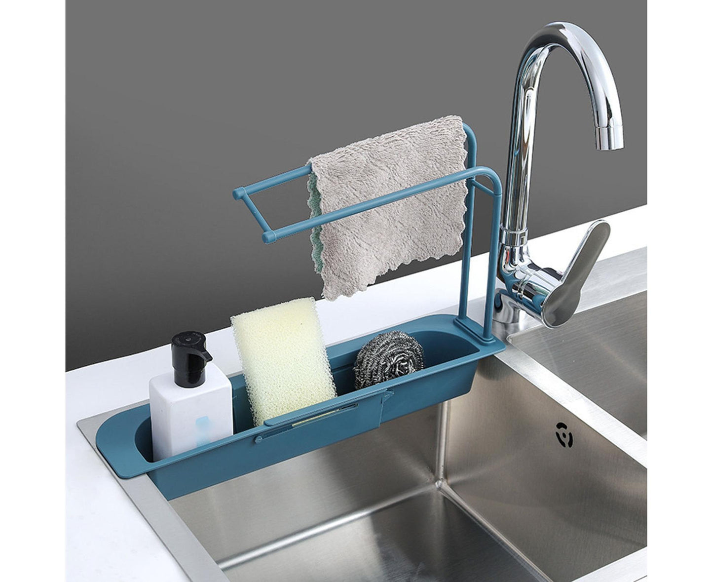 Sink Drain Tray Plastic Quick Drainage Storage Rack-Blue V1263-JX-349