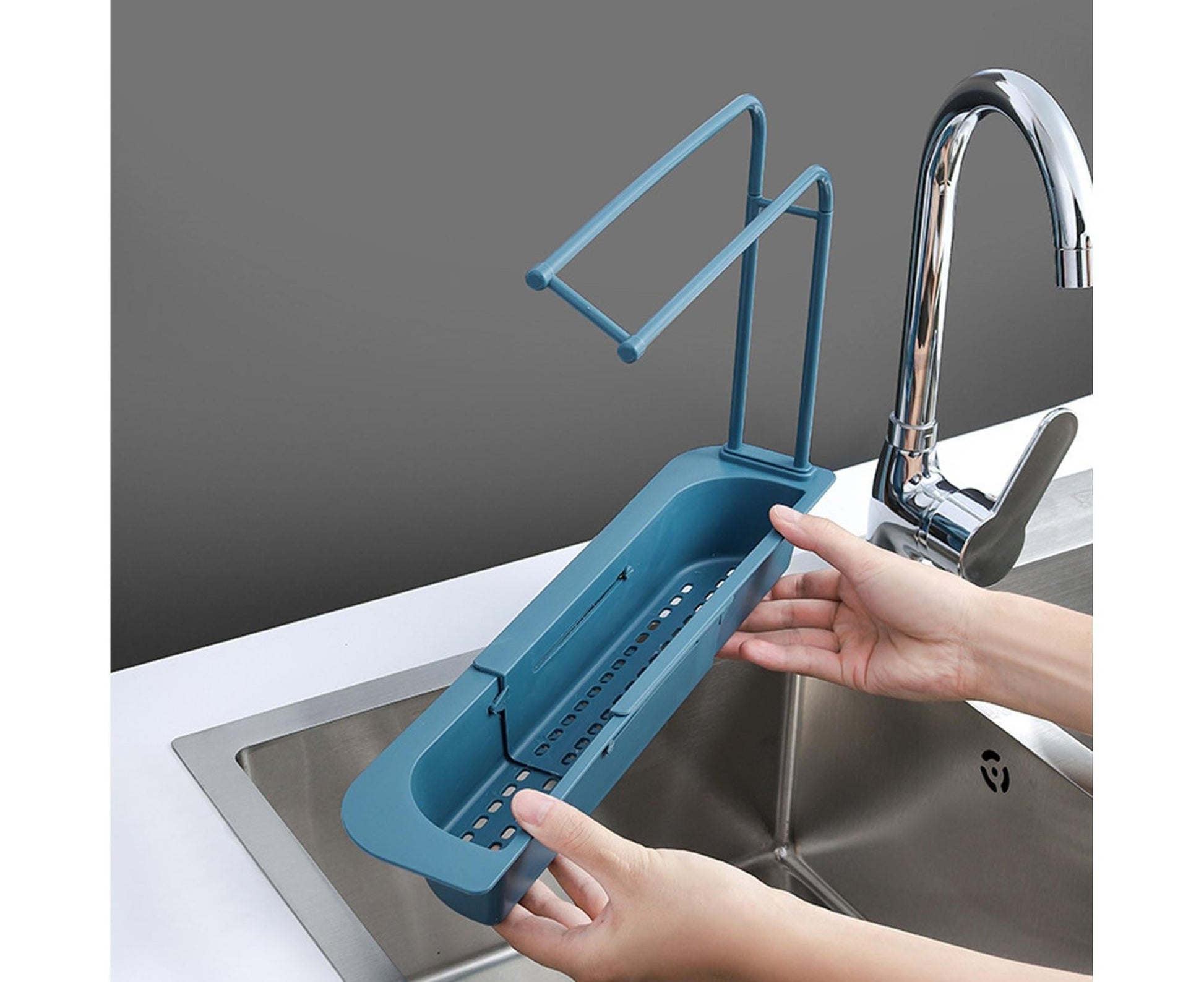 Sink Drain Tray Plastic Quick Drainage Storage Rack-Blue V1263-JX-349