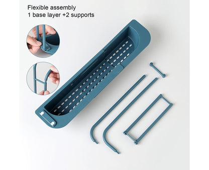 Sink Drain Tray Plastic Quick Drainage Storage Rack-Blue V1263-JX-349