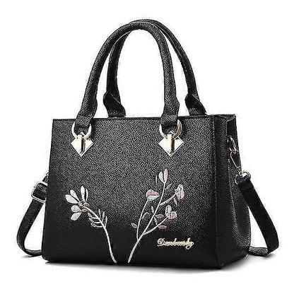 Flower Embroidery Women's Shoulder Bag PU Leather Tote V1263-JX-3490