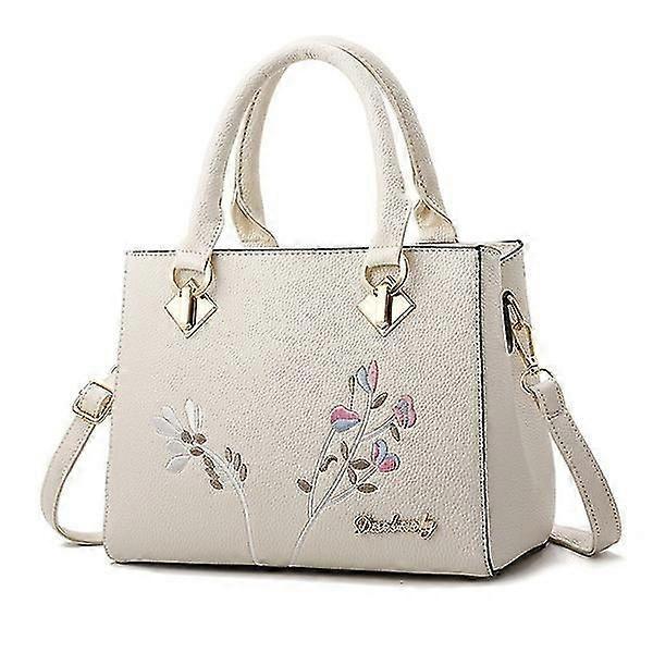 Flower Embroidery Women's Shoulder Bag PU Leather Tote V1263-JX-3490