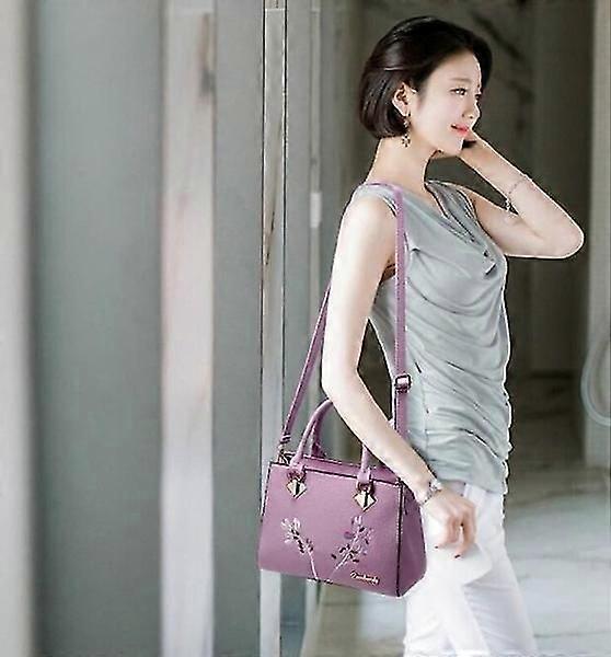 Flower Embroidery Women's Shoulder Bag PU Leather Tote V1263-JX-3490