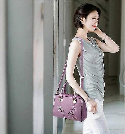 Flower Embroidery Women's Shoulder Bag PU Leather Tote V1263-JX-3490