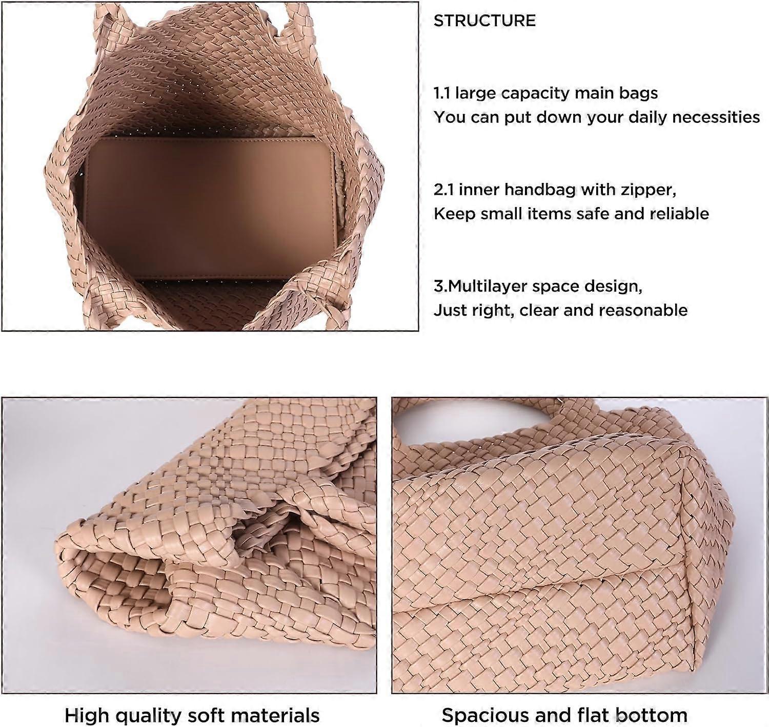 Woven Tote Bag for Women Soft Leather Handbag with Pocket V1263-JX-3496
