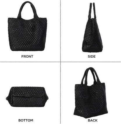Woven Tote Bag for Women Soft Leather Handbag with Pocket V1263-JX-3497