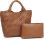 Woven Tote Bag for Women Soft Leather Handbag with Pocket V1263-JX-3498