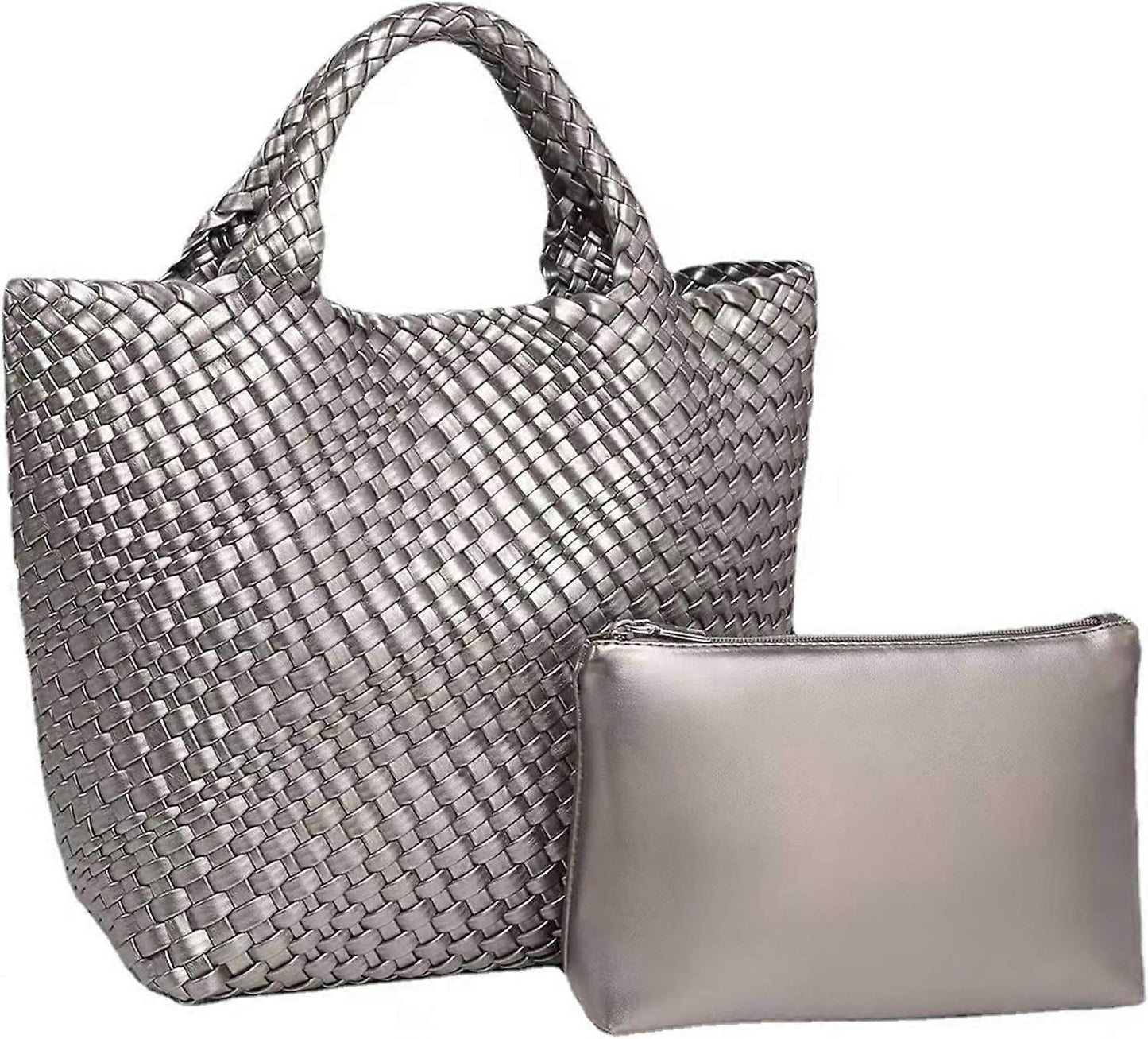 Woven Tote Bag for Women Soft Leather Handbag with Pocket V1263-JX-3499