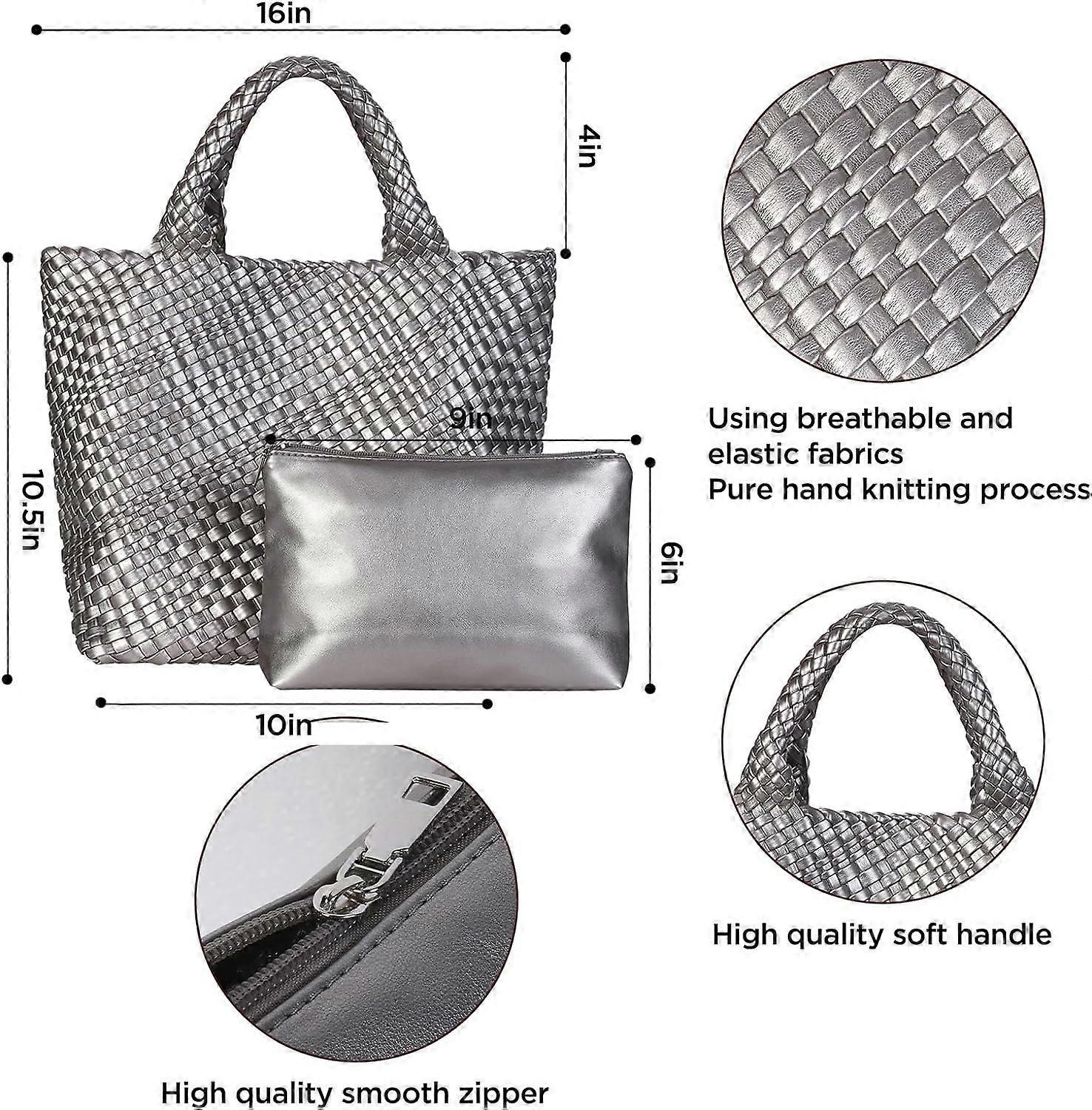 Woven Tote Bag for Women Soft Leather Handbag with Pocket V1263-JX-3499