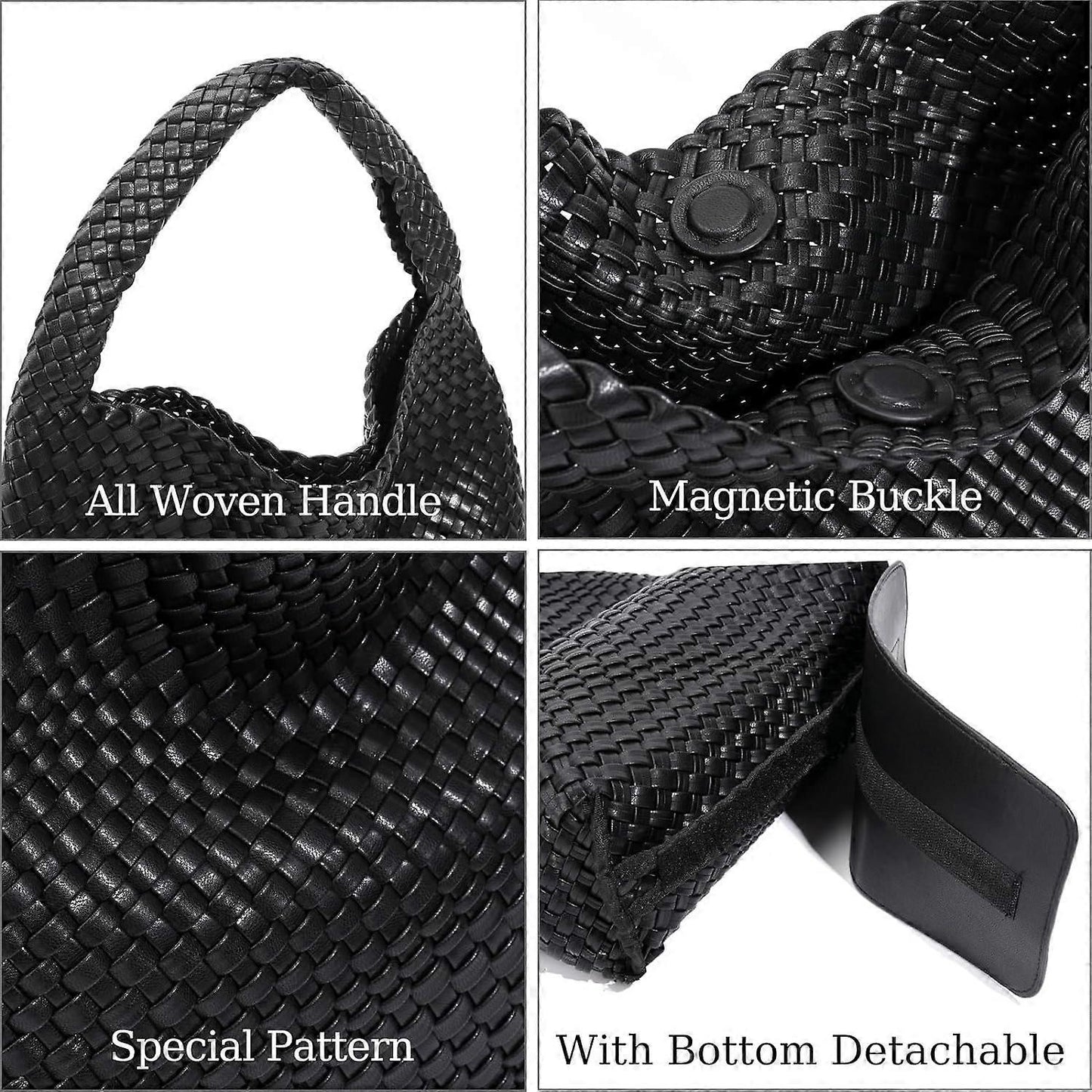 Woven Tote Bag for Women Soft Leather Handbag with Pocket V1263-JX-3500